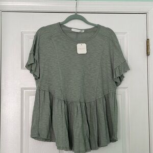 Olive Green Ruffle Sleeve Top